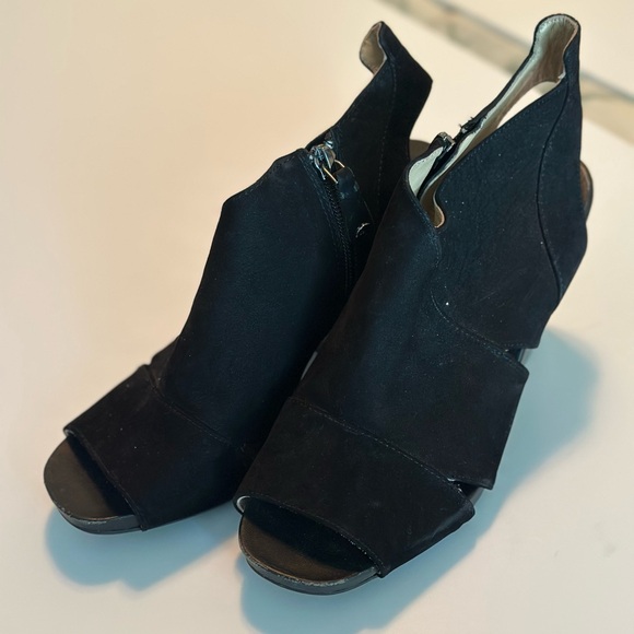 Nurture by Lamaze Shoes - Black Suede Heeled Boots with Open Toe and Sleek Design